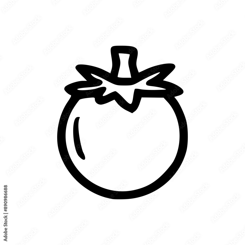 A single tomato is drawn in a simple, bold, black outline. A single tomato is drawn in a simple, bold, black outline.