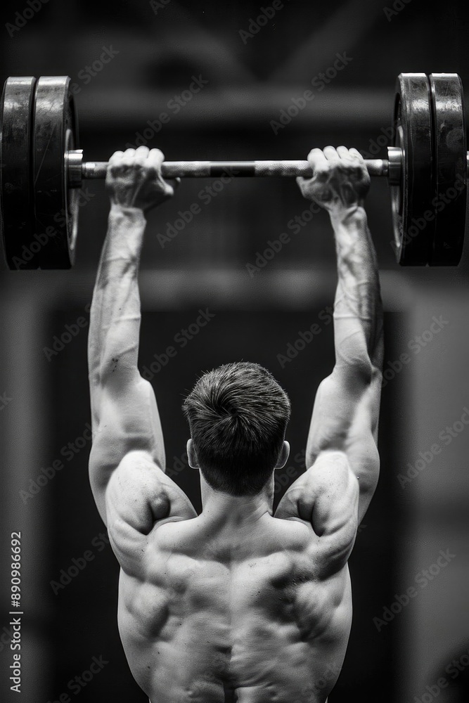 Black and white image of a muscular man lifting weights in a gym, showcasing strength and determination, perfect for fitness and workout themes. Black and white image of a muscular man lifting weights in a gym, showcasing strength and determination, perfect for fitness and workout themes.