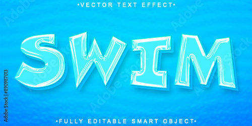 Cartoon Blue Swim Vector Fully Editable Smart Object Text Effect