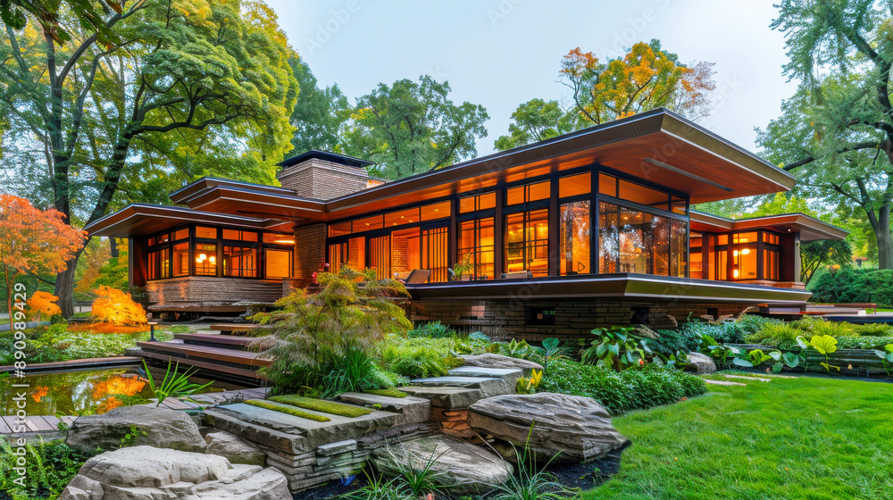 Modern Home with Serene Garden Landscape Modern Home with Serene Garden Landscape