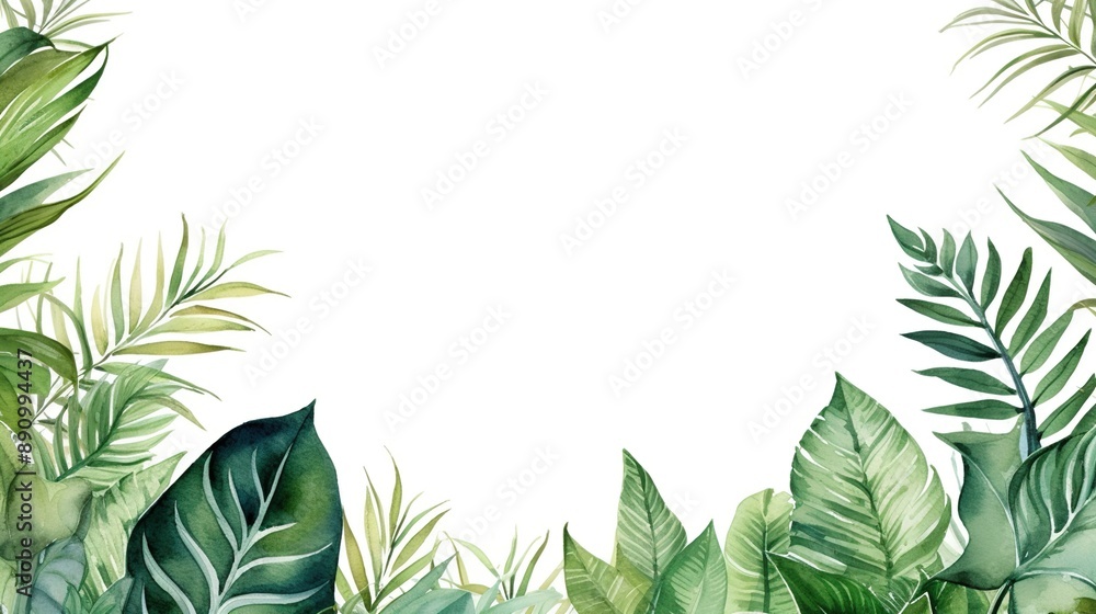 Watercolor Tropical Greenery Frame Watercolor Tropical Greenery Frame