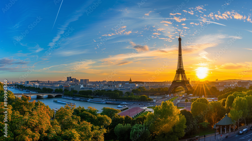 Fototapeta premium Paris Eiffel Tower city at sunset