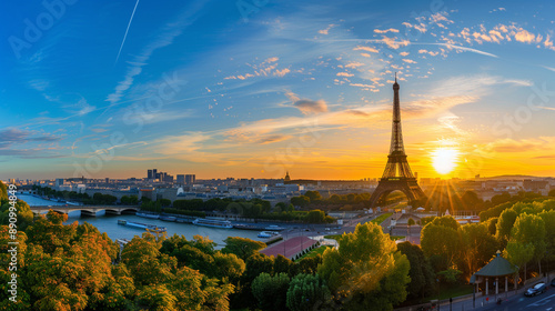 Paris Eiffel Tower city at sunset