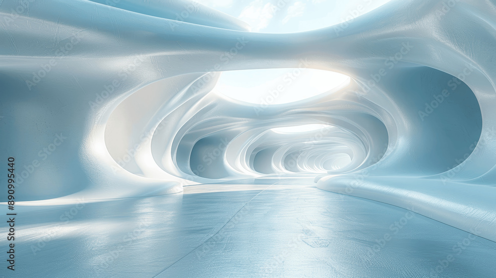 Abstract Futuristic Architecture with Concrete Floor and Curved Lines ...