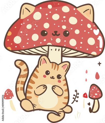 Cute Cat and Mushroom