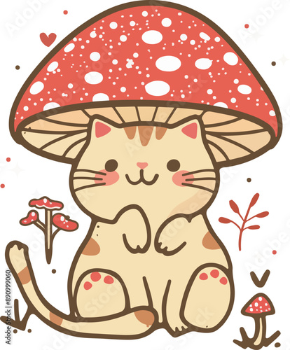Cute Cat and Mushroom