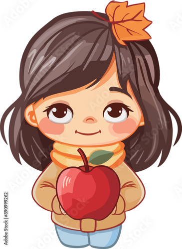 Autumn Girl with Apple