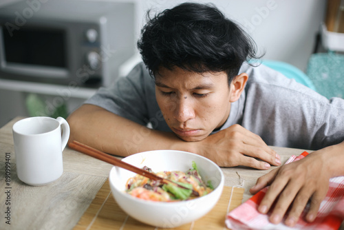 Asian Man Having No Appetite, Eating Disorder, Depression Problem