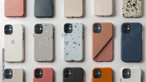 Stylish phone cases displayed on a minimalist background