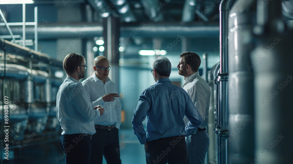 team meeting in a chiller plant discussing system optimization strategies team meeting in a chiller plant discussing system optimization strategies