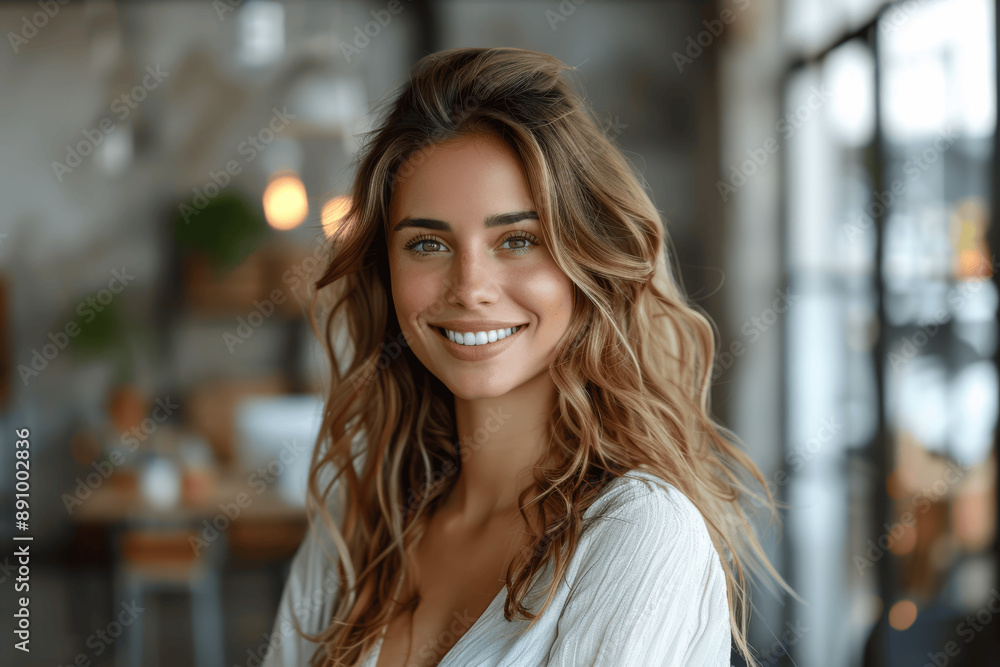 Smiling Hispanic Businesswoman Holding Tablet in Modern Office Smiling Hispanic Businesswoman Holding Tablet in Modern Office