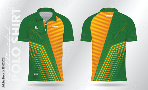 sublimation green and yellow polo shirt mockup template design for badminton jersey, tennis, soccer, football or sport uniform