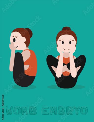 Yoga Womb Embryo Garbha Pindasana Cartoon Vector Illustration photo