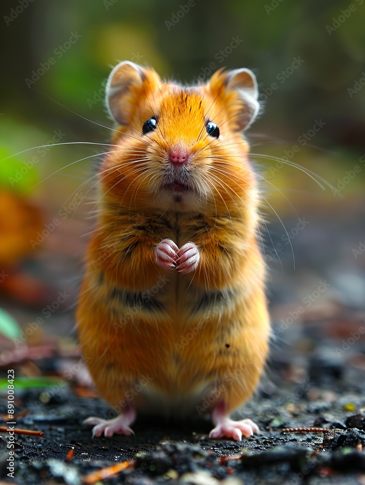 A small brown hamster standing on the ground. A small brown hamster standing on the ground.