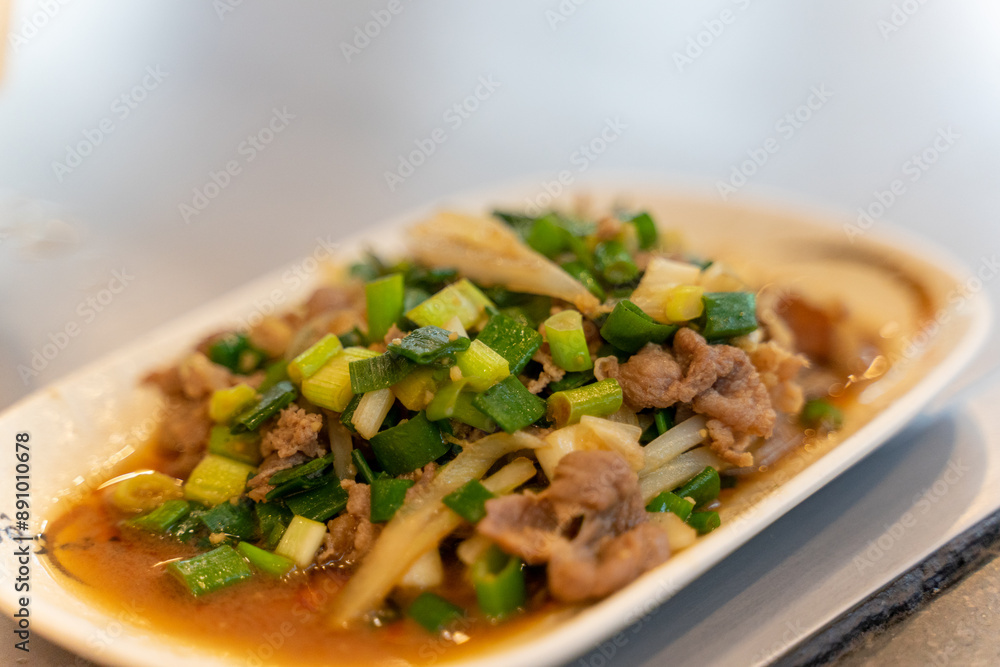 Enjoy delicious freshly prepared Teppanyaki pork slices Enjoy delicious freshly prepared Teppanyaki pork slices