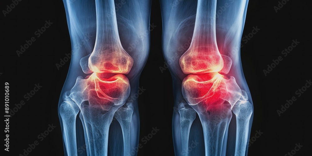 X-ray image of an inflamed knee joint showing swollen soft tissues ...