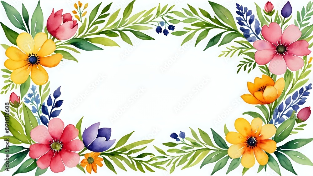 Obraz premium Watercolor floral frame with copy space.