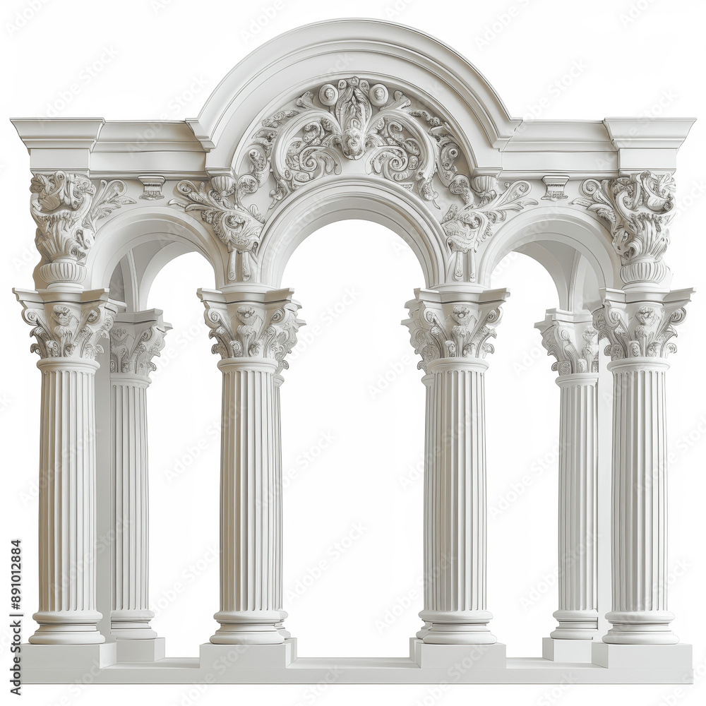 Gothic White Arch with Columns on Isolated Background Minimal Classic Architecture Gothic White Arch with Columns on Isolated Background Minimal Classic Architecture