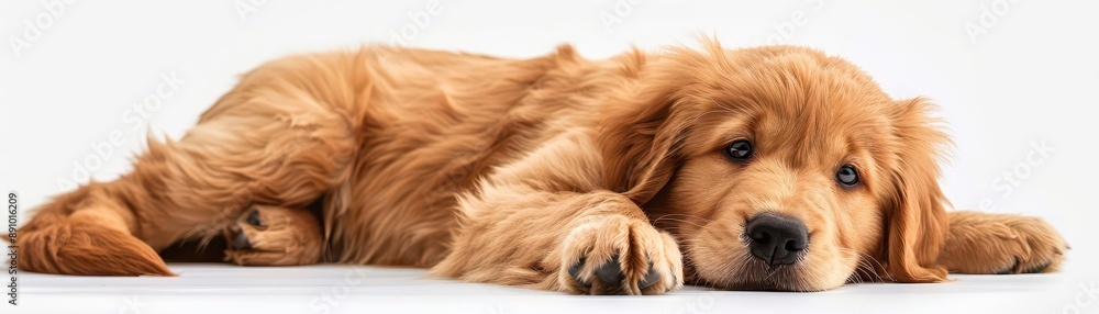 A fluffy golden retriever puppy, cartoon style, bright colors, isolated on white background A fluffy golden retriever puppy, cartoon style, bright colors, isolated on white background