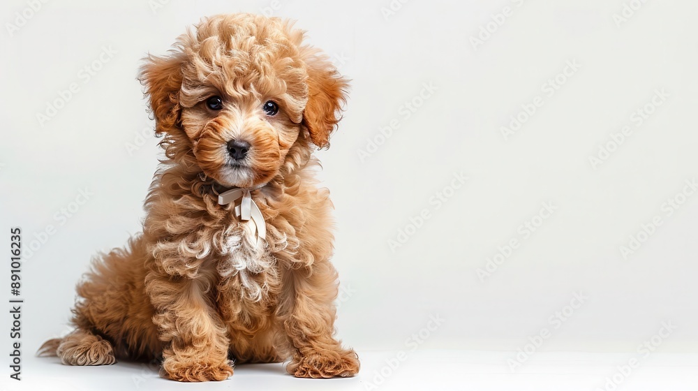 A fluffy poodle puppy with a ribbon, handdrawn, delicate and charming, isolated on white background A fluffy poodle puppy with a ribbon, handdrawn, delicate and charming, isolated on white background