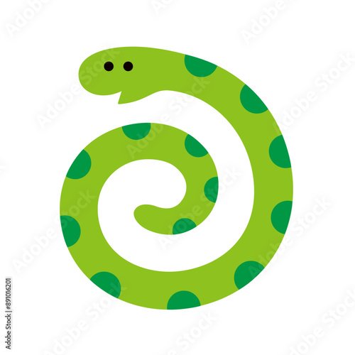 丸く渦巻きになっている、シンプルでかわいいへびのイラスト素材。