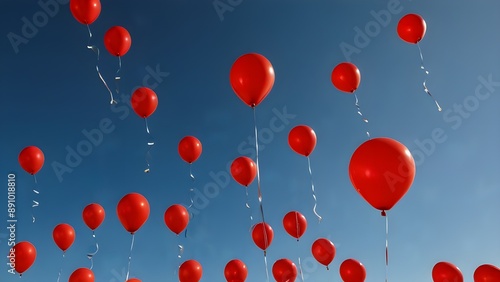 Red Balloons, Symbol of World Duchenne Awareness Day, Are Released into The Blue Open Sky.
