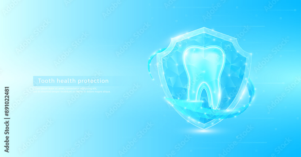 Teeth human organ anatomy style polygonal in shield glowing surrounded by blue arrows. Medical science protection symbol. Health care concept. Banner vector EPS10. Teeth human organ anatomy style polygonal in shield glowing surrounded by blue arrows. Medical science protection symbol. Health care concept. Banner vector EPS10.