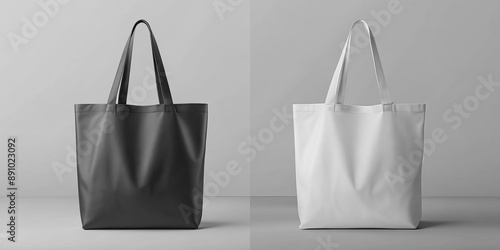Canvas bag. mockup of fabric tote. Cloth totebag with handle. template of black and white cotton eco bag. Reusable tote for shopping. Blank mock for shopper. Ecobag for grocery