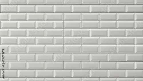 Clean modern white rectangular brick subway tiles wall texture provides a neutral wide background banner panorama with a seamless pattern for design and decoration.