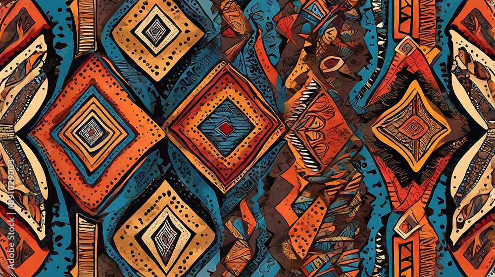 Fototapeta premium A seamless pattern featuring traditional Navajo geometric designs, with vibrant colors and intricate shapes that reflect the rich heritage of Navajo art.