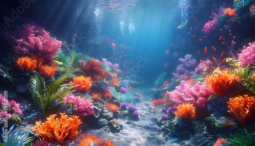 Fototapeta Naklejka Na Ścianę i Meble -  Colorful coral reef teeming with life under the ocean