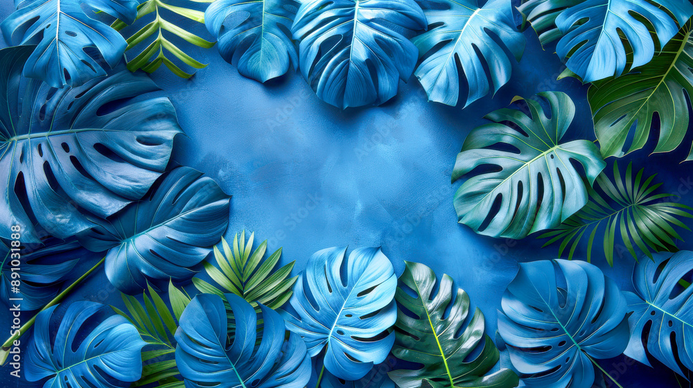 Tropical Leaves Blue Background Tropical Leaves Blue Background
