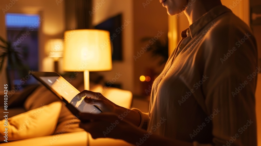 Fototapeta premium Woman Using Tablet in Cozy Room