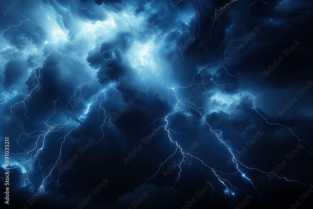 Powerful Lightning Bolt Strikes Dramatic Dark Night Sky During Thunderstorm Powerful Lightning Bolt Strikes Dramatic Dark Night Sky During Thunderstorm