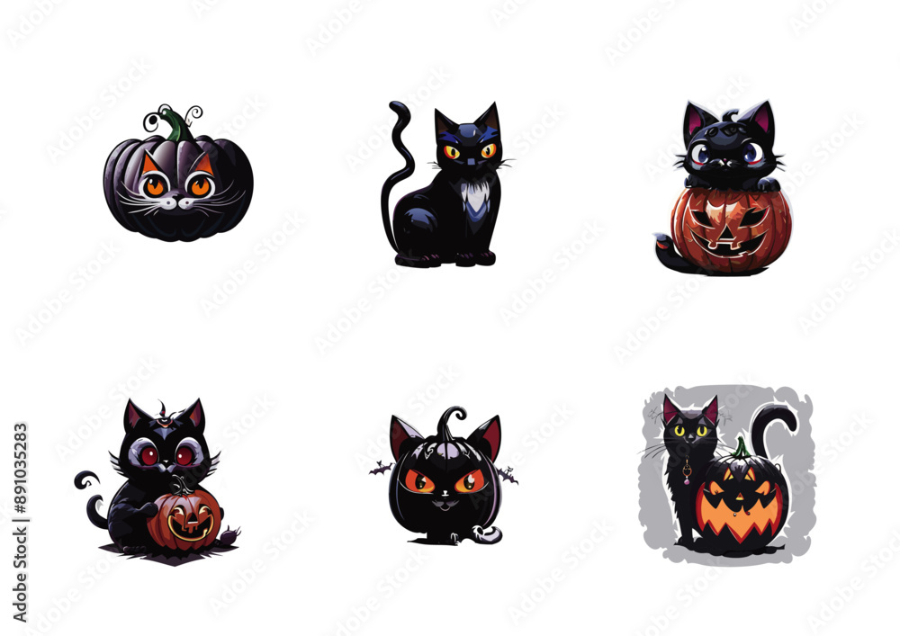 Fototapeta premium ハロウイン ネコ カボチャ