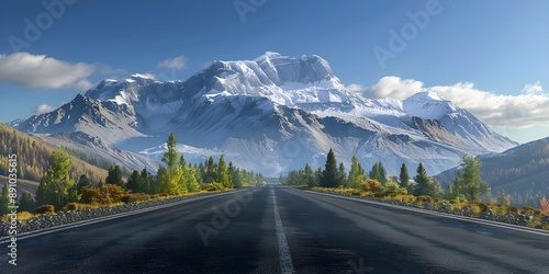 Wallpaper Mural Smooth asphalt road with majestic mountain peaks and clear blue sky Torontodigital.ca