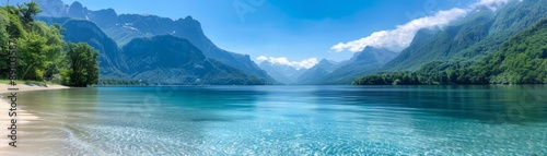 Scenic Mountain Lake with Sandy Shoreline