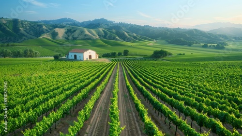 Wallpaper Mural Vineyard with Rolling Hills and Farmhouse Torontodigital.ca