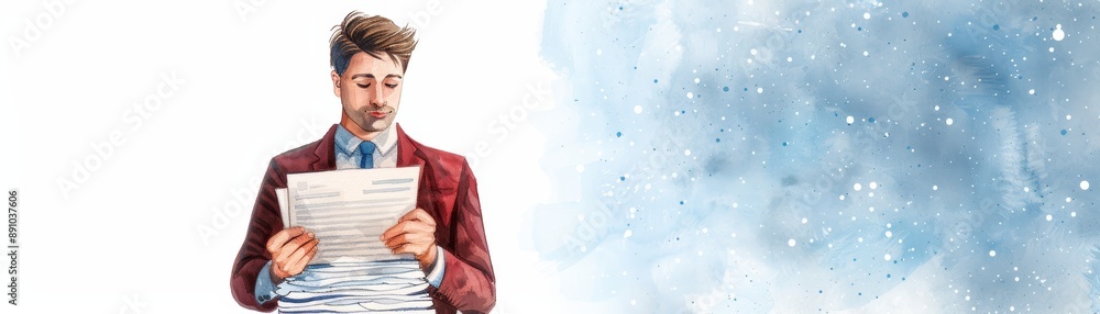 Businessman Reviewing Important Documents Illustration Businessman Reviewing Important Documents Illustration