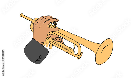 line art color of hand holding saxophone vector illustration