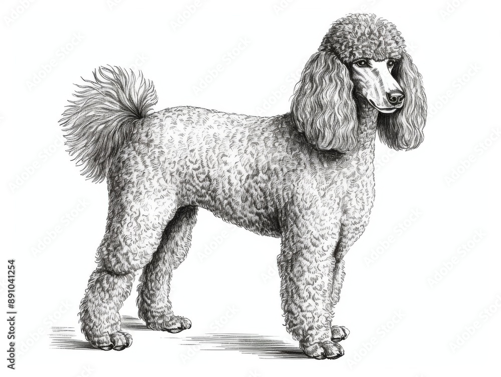 Black and white Vintage engraved art of a Poodle isolated on white ...