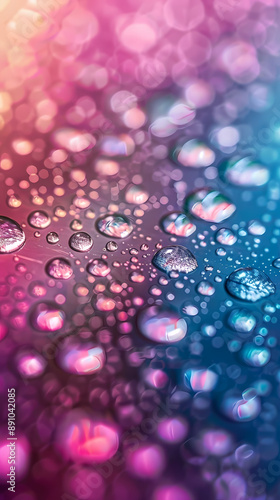 Close up of water drops on colorful background