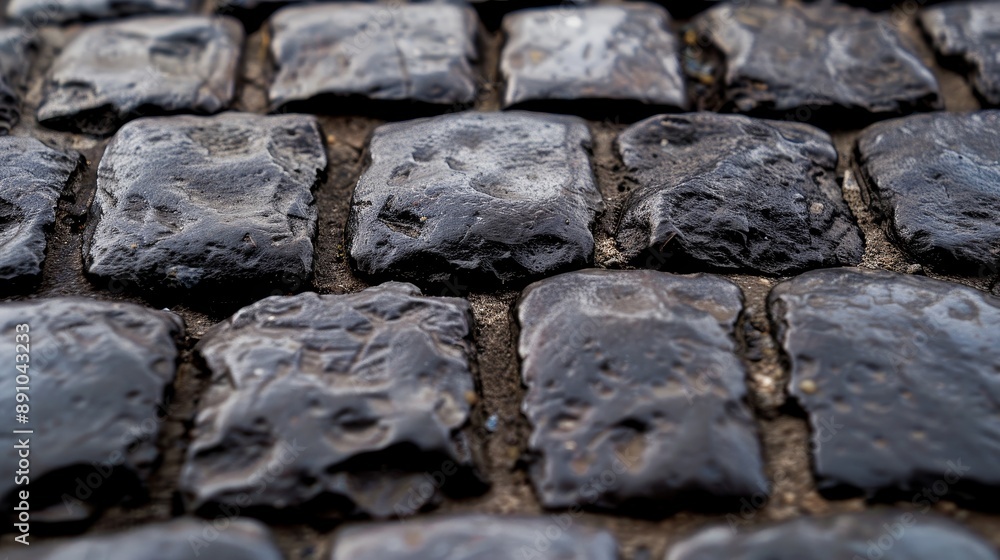 Close-up of a textured, cobblestone surface with rough grain and a matte finish Close-up of a textured, cobblestone surface with rough grain and a matte finish