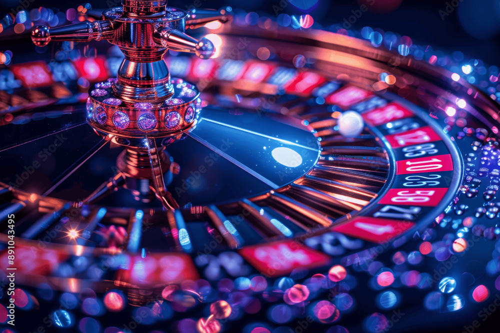 casino roulette wheel close up with spinning red and blue numbers high contrast cinematic style casino roulette wheel close up with spinning red and blue numbers high contrast cinematic style