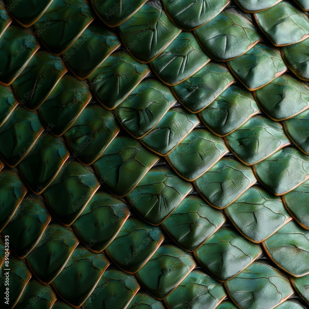 Fototapeta premium Detailed view of reptile skin, showcasing the scales and unique texture, green and brown tones with high contrast