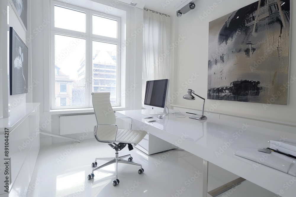 Minimalist White Office with Window View Minimalist White Office with Window View