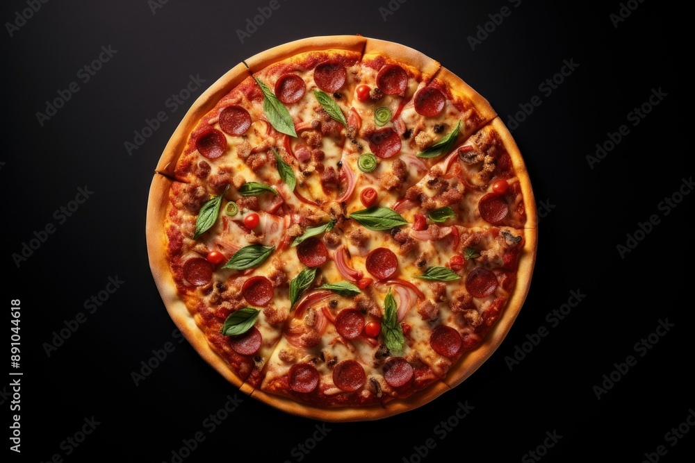 Aerial top down view of pizza food zwiebelkuchen mozzarella. Aerial top down view of pizza food zwiebelkuchen mozzarella.