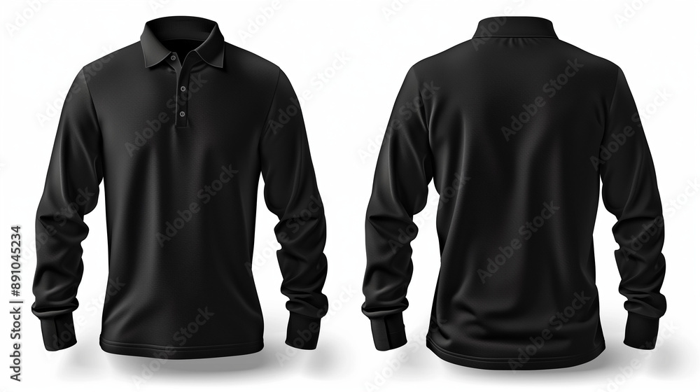 Blank template mens black polo shirt long sleeve, front and back view ...