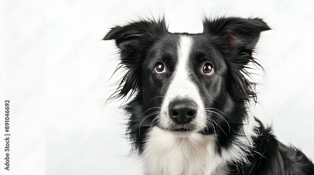 Border collie dog sitting and tilting its head, looking at the camera with a cute, inquisitive face Border collie dog sitting and tilting its head, looking at the camera with a cute, inquisitive face