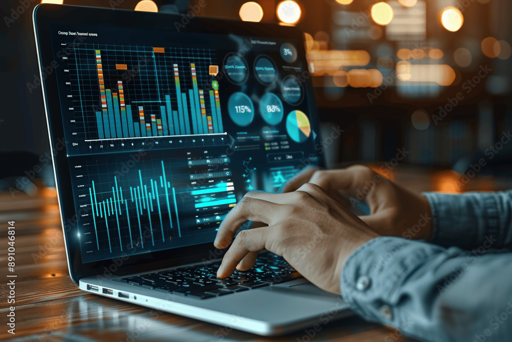 Businessman Analyzing Sales Data and Financial Growth on Laptop with Business Analytics Dashboard for Marketing Strategy and Data Analysis Businessman Analyzing Sales Data and Financial Growth on Laptop with Business Analytics Dashboard for Marketing Strategy and Data Analysis